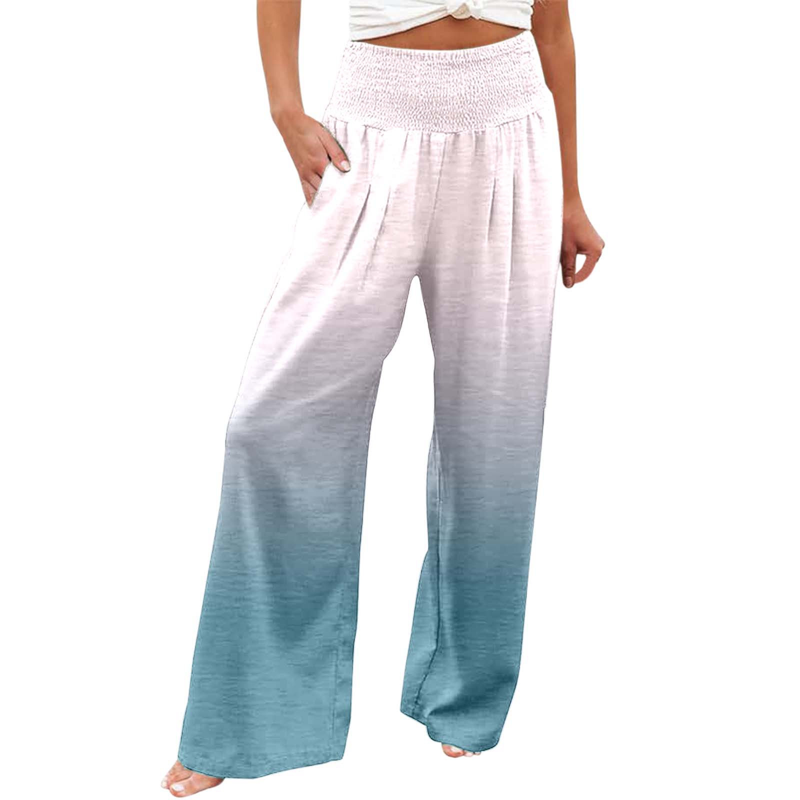 thumbnail image 1 of Pantalones anchos de cintura alta con estampado veraniego para mujer: cintura alta estilizada, bolsillos ocultos funcionales, transformación de moda para múltiples ocasiones., 1 of 5